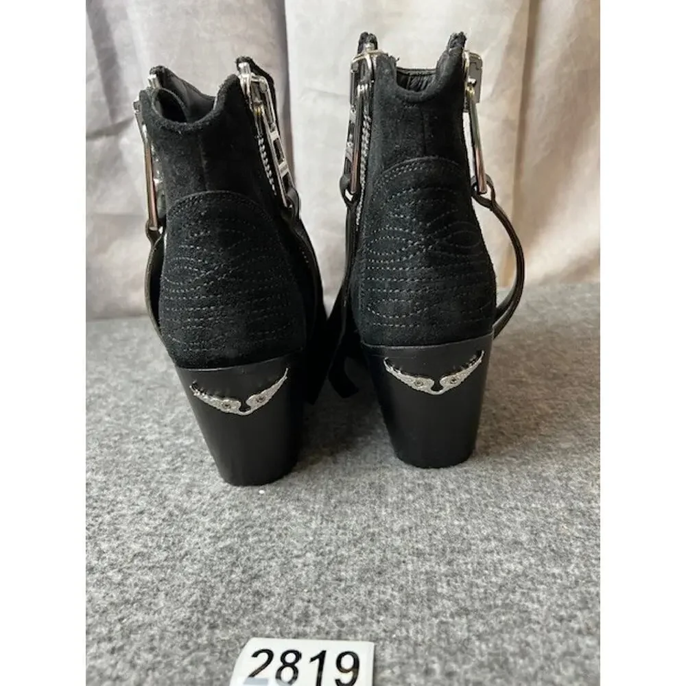 Zadig & Voltaire Molly Suede Leather Ankle Boots Black Booties $498, Sz 39